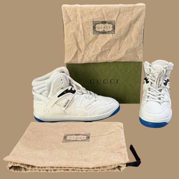 Gucci White Blue Athletic Shoes High-Top Design Men’s Basketball Shoes